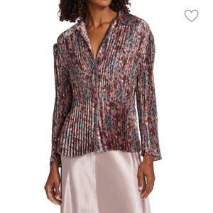 Vince Berry Bloom Pleated Crinkle Floral Print Multicolor pink Blouse Medium